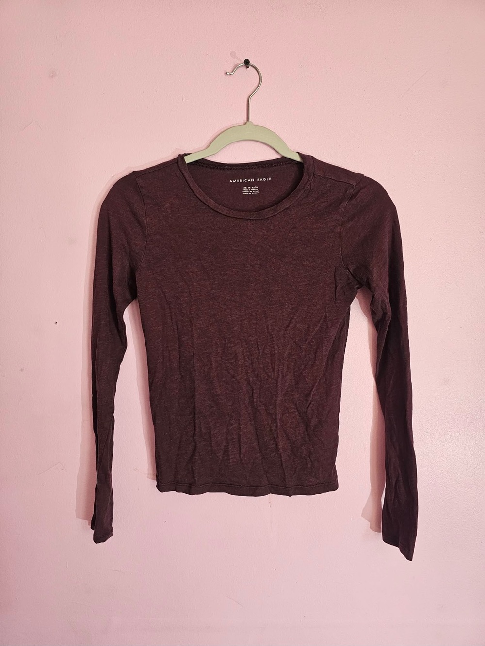American Eagle Outfitters Long Sleeve Crewneck Top in Plum
